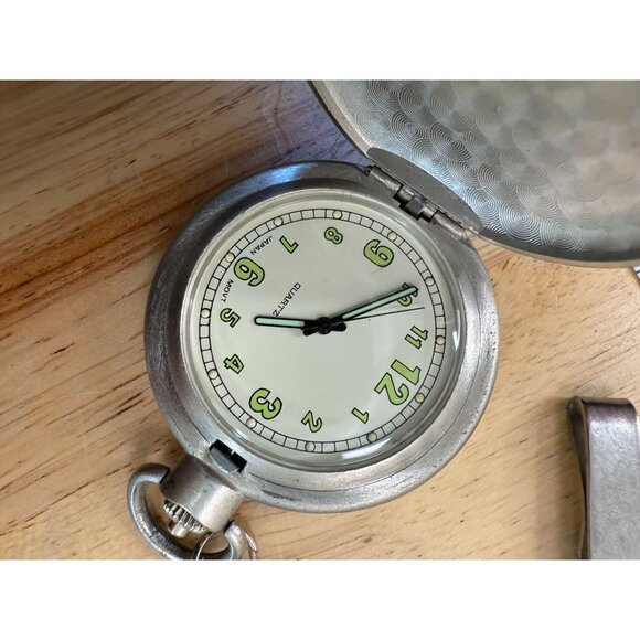 Vintage Silver-Tone Quartz Pocket Watch With Chain & Clip NOT TESTED - Picture 7 of 12